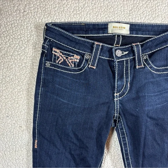 Big Star Liv Skinny Thick Stitch Jeans Women’s 26 R Stretch Dark Wash Low Rise - Picture 2 of 16